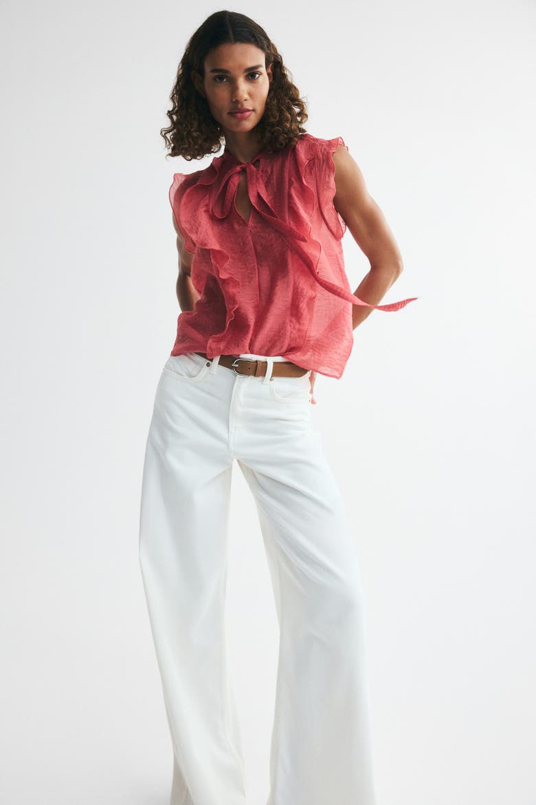 Flounced Scarf-collar Blouse, Alternate, color, Pink