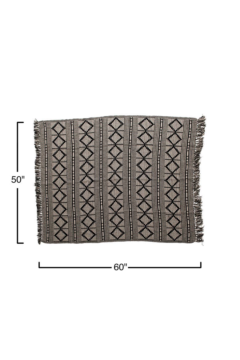 Soft Throw with Diamond Pattern and Fringe, Alternate, color, Black