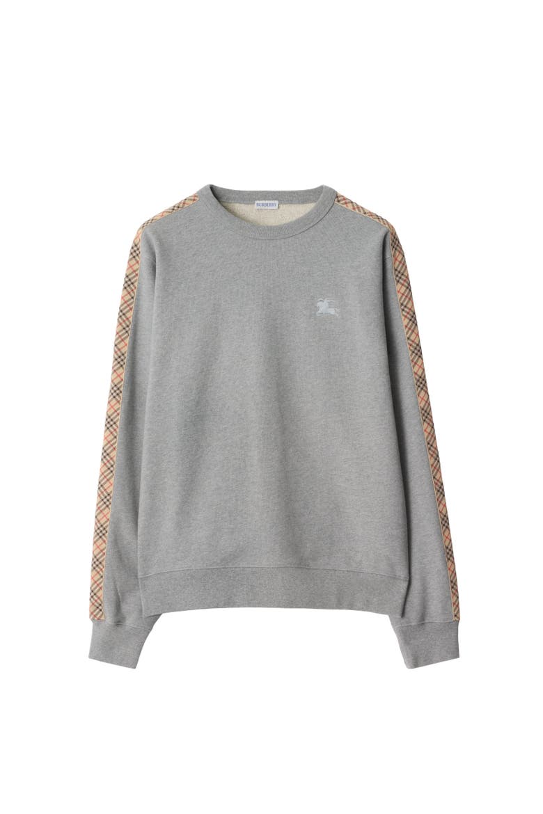 Check Trim Cotton Sweatshirt, Alternate, color, Pale grey melange