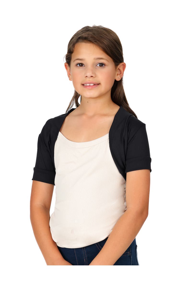 Open Front short Sleeve Cropped Bolero Shrug, Alternate, color, Black