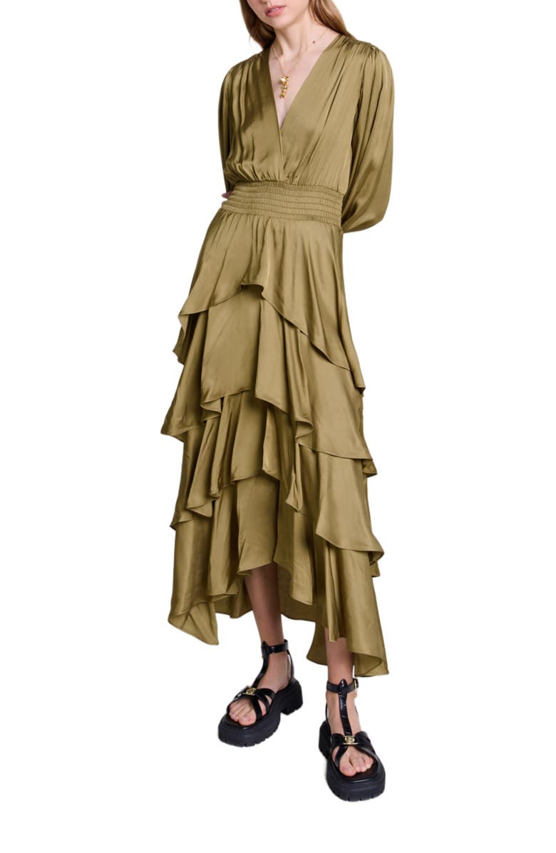 maje Tiered maxi dress, Main, color, 