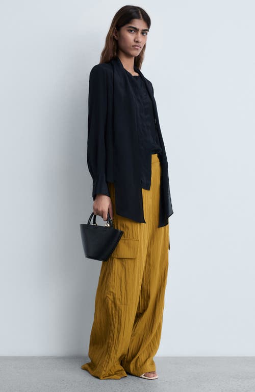 Mango Textured Satin Cargo Pants In Olive Green