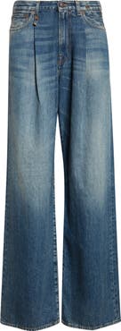 R13 Damon Pleated Wide Leg Jeans