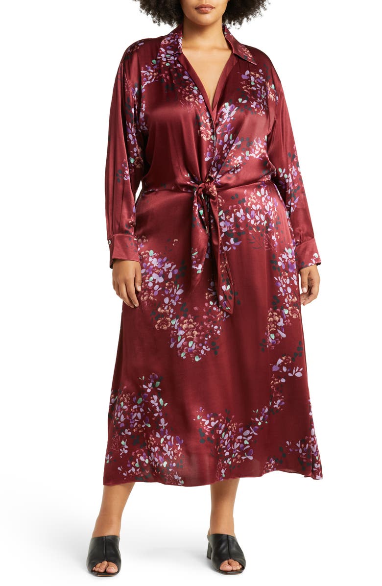 Vince Forsythia Long Sleeve Satin Shirtdress, Main, color, Dk Cinnamon