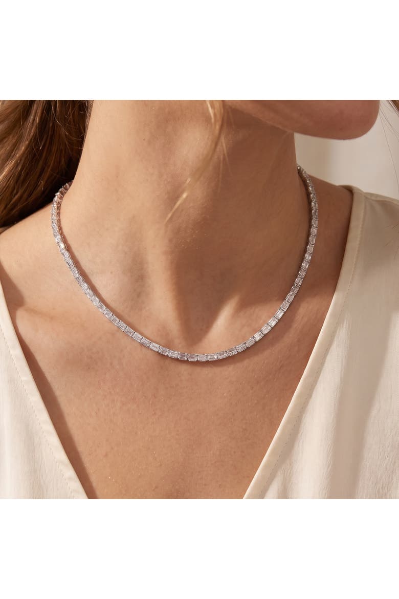34Ct Emerald Cut Diamond Tennis Necklace Lab Grown 14k Gold 18", Alternate, color, 14k White Gold