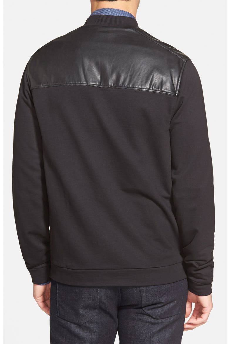 'Casino' Faux Leather Panel Trim Fit Zip Front Jacket, Alternate, color, BLACK