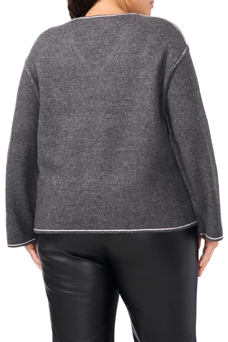 Tipped V-Neck Sweater, Alternate, color, MED HEATHER GREY