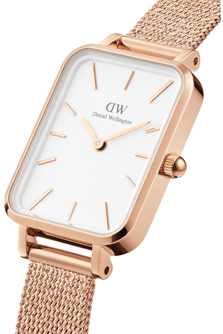 Quadro Melrose Mesh Strap Watch, 20mm x 26mm, Alternate, color, ROSE GOLD/WHITE