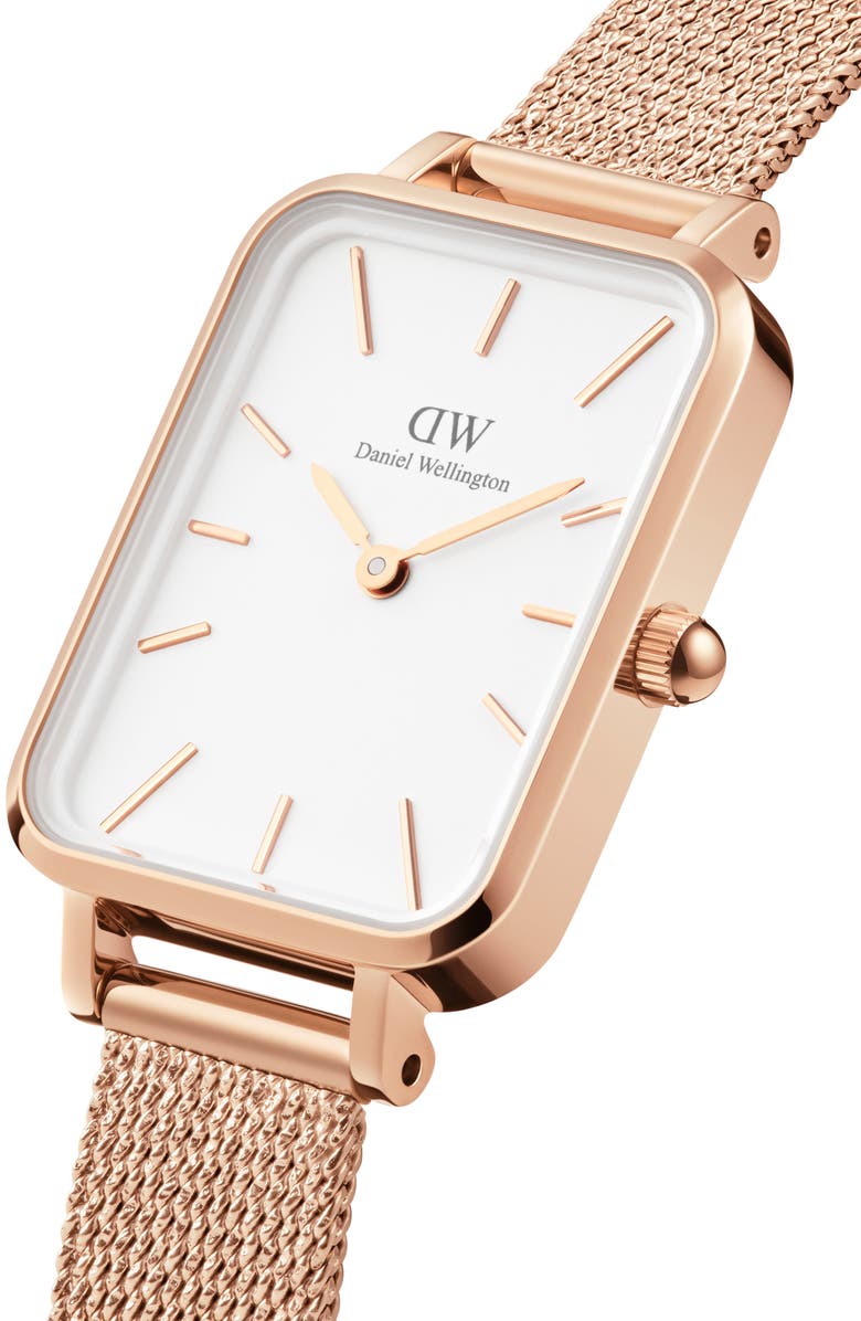 Daniel Wellington Quadro Melrose Mesh Strap Watch, 20mm x 26mm, Alternate, color, Rose Gold/White