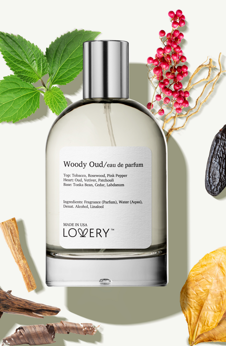 Lovery Woody Oud Eau de Parfum, Made in USA, 3.4 oz, Alternate, color, Silver, White, Cream, Black
