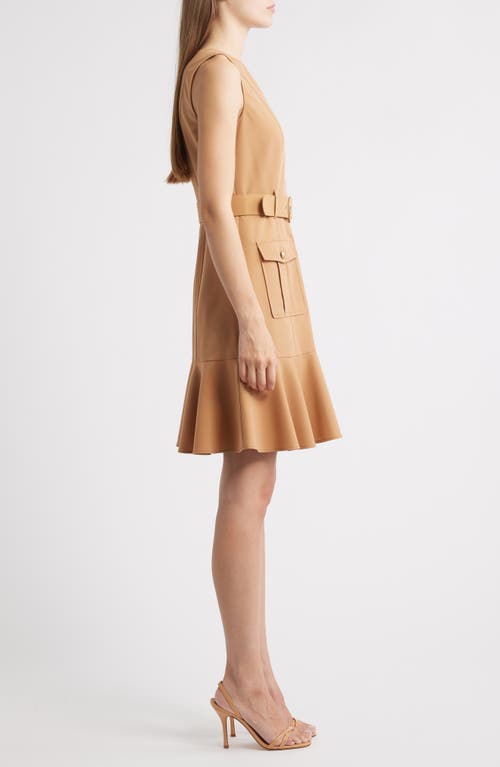 Tahari Asl Belted Sleeveless Cargo Dress In Brown
