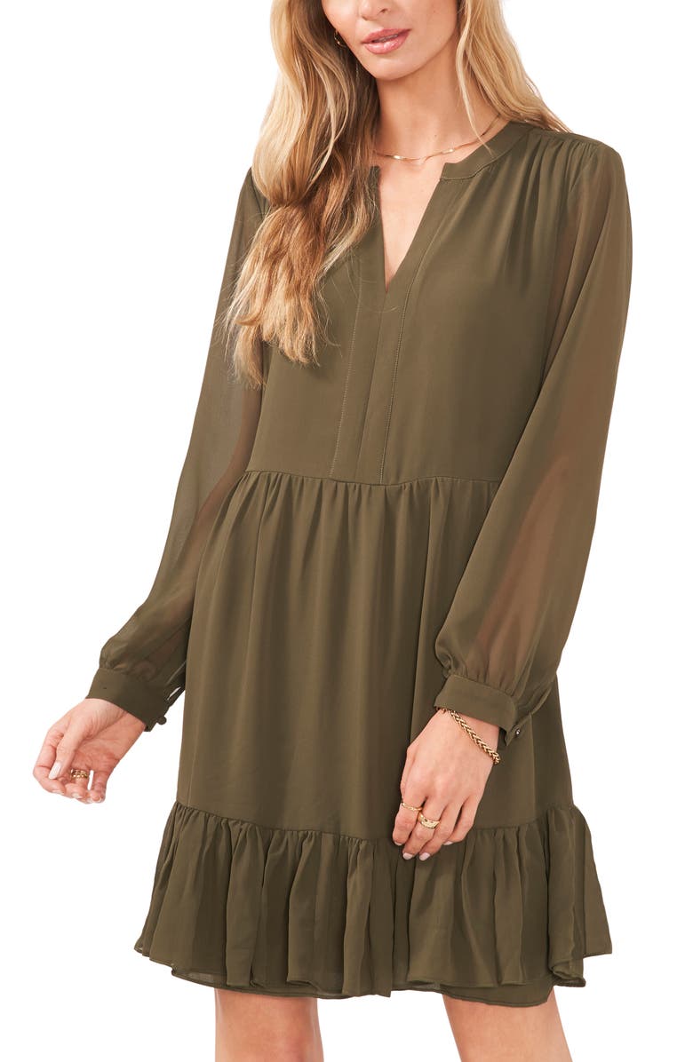 Vince Camuto Long Sleeve Ruffle Hem Chiffon Dress, Alternate, color, 