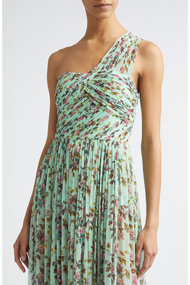 Aureline Floral One-Shoulder Silk Chiffon Gown, Alternate, color, OPALINE