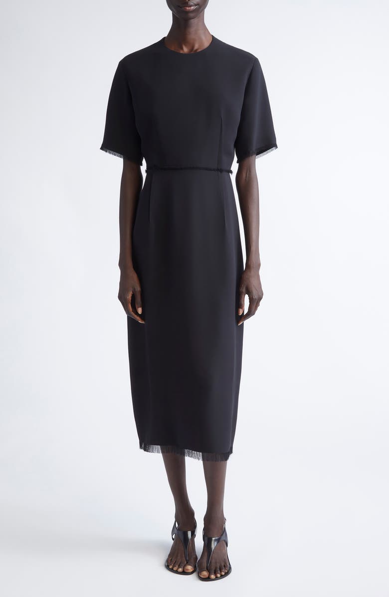 FFORME Brooke Fringe Trim Silk T-Shirt Dress, Main, color, Black