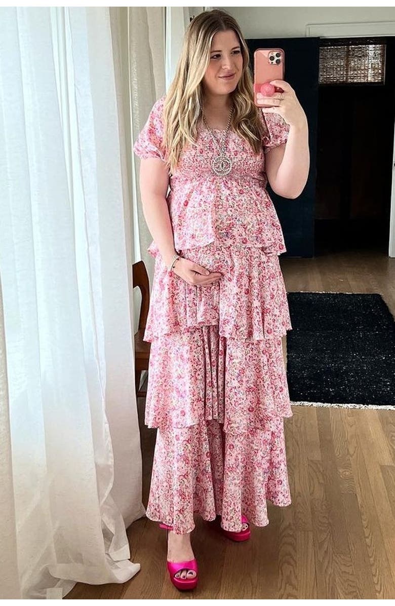 PinkBlush Floral Square Neck Ruffle Layered Maxi Dress, Alternate, color, Pink