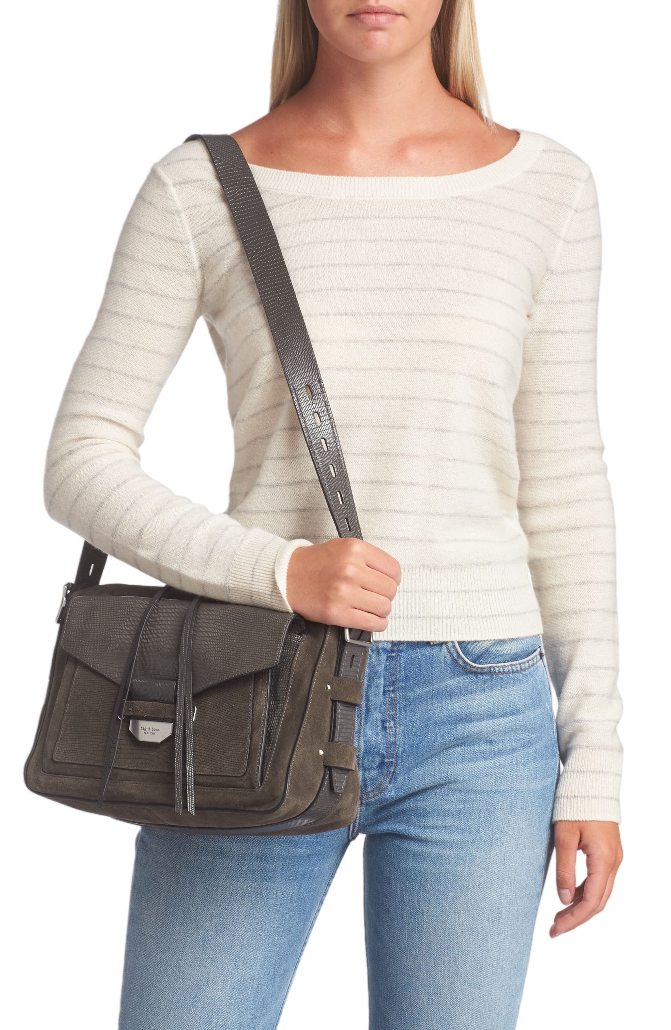 Field 2.0 Lizard Embossed Suede & Leather Messenger Bag, Alternate, color, ASPHALT LIZARD SUEDE