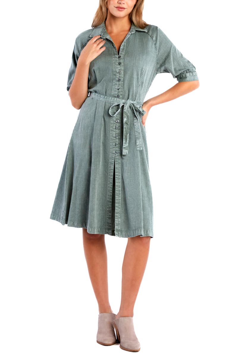 Billy T Darling Tie Belt Shirtdress, Alternate, color, Army Rr Stripe