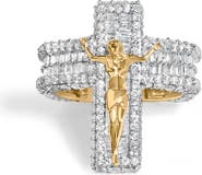 Haus of Brilliance Men's 10K Yellow Gold 5-2/5 Ctw Diamond Jesus Crucifix Cross Cocktail Ring
