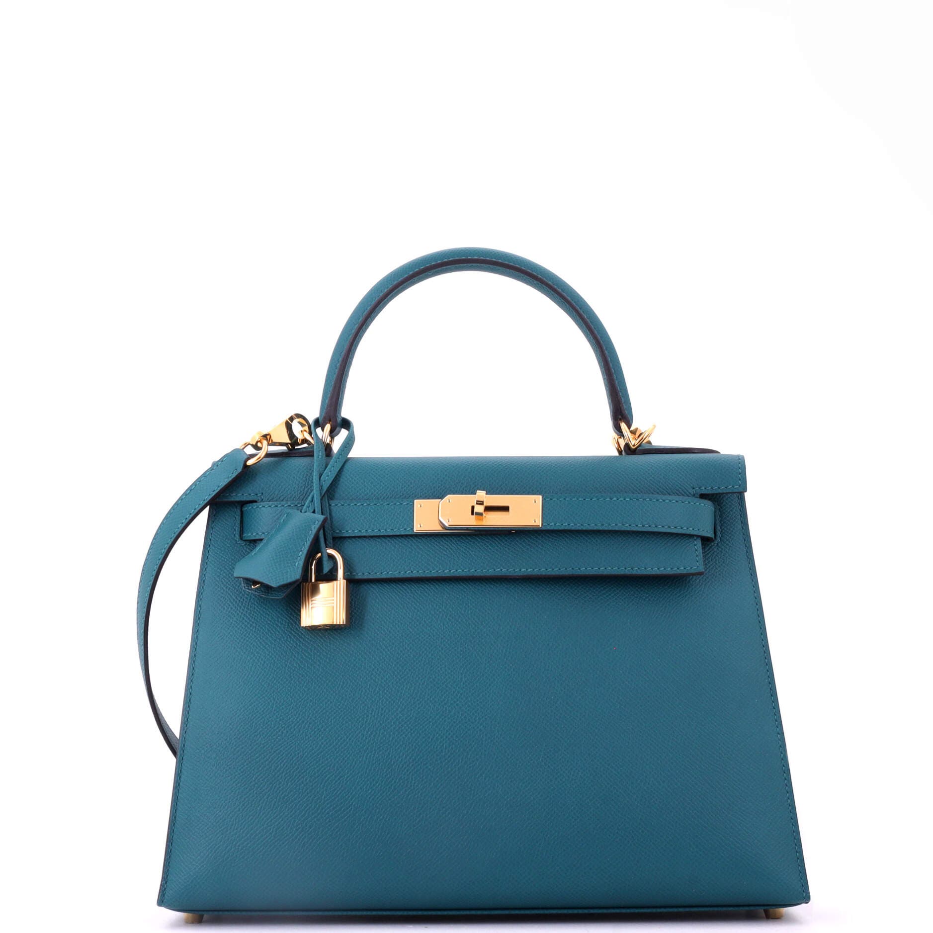 Pre-Owned Hermes Kelly Handbag Green Epsom with Gold Hardware 28, Main, color, Vert Bosphore