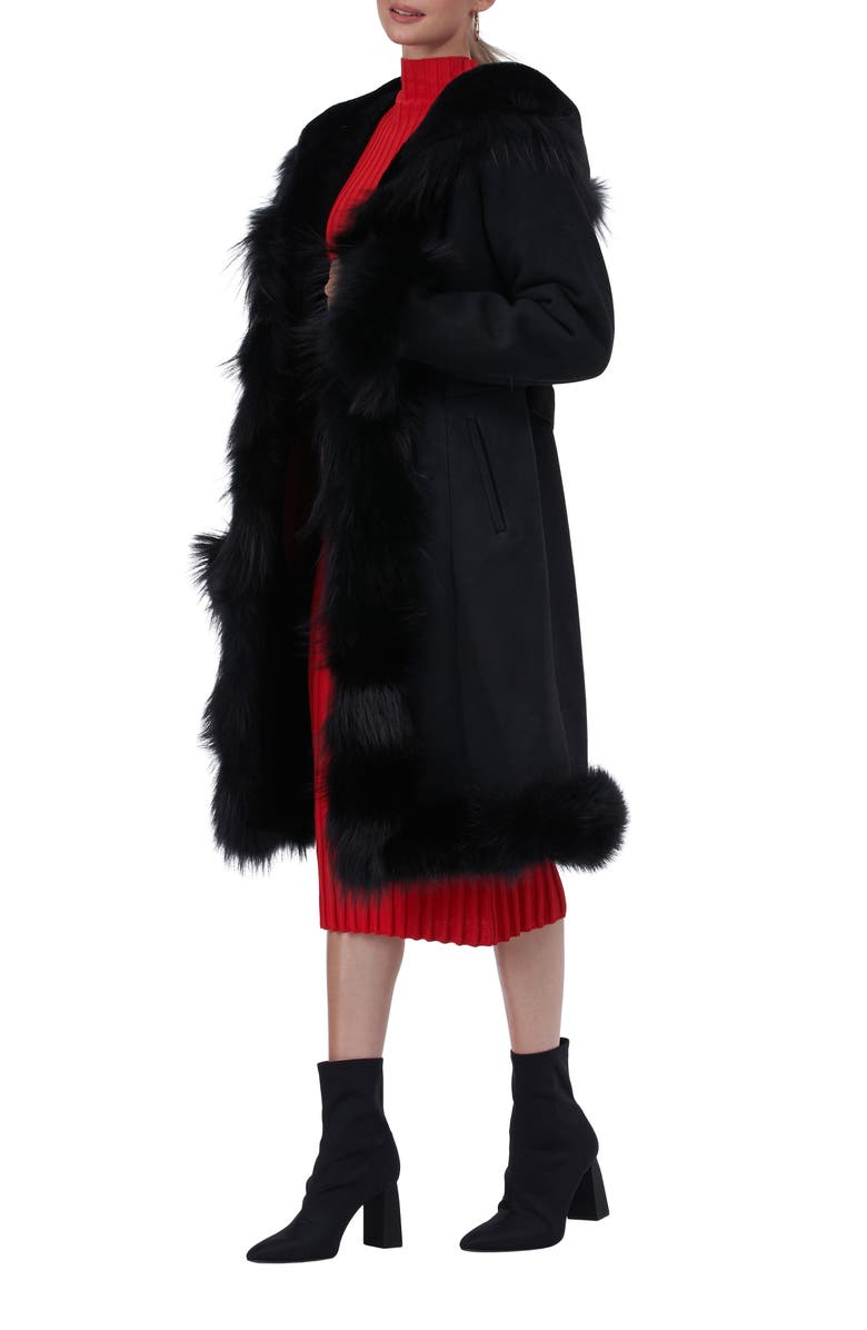 GORSKI Genuine Shearling Short Coat With Genuine Shearling Tuxedo Collar, Hood Trim, Cuffs & Bottom, Alternate, color, Black