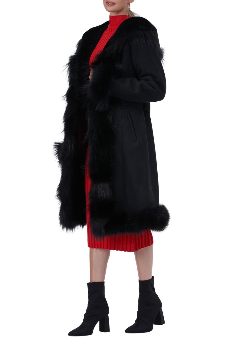 Bottom Coat Genuine Shearling Short Coat With Genuine Shearling Tuxedo Collar, Hood ...