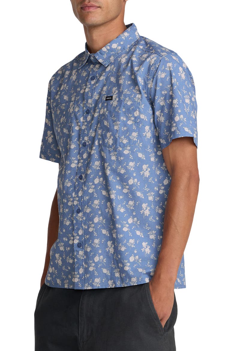 Breezy Floral Short Sleeve Button-Up Shirt, Alternate, color, VINTAGE BLUE