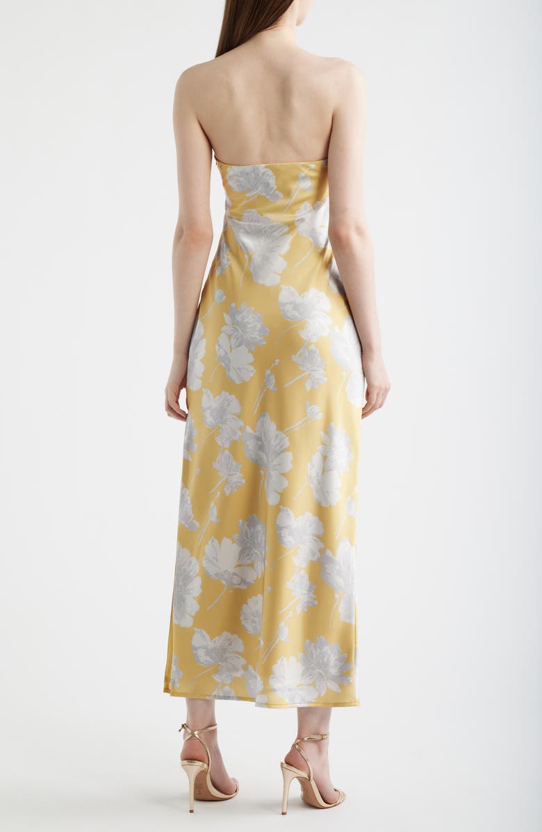 Lulus Whitney Strapless Satin Cocktail Dress, Alternate, color, Gold Floral