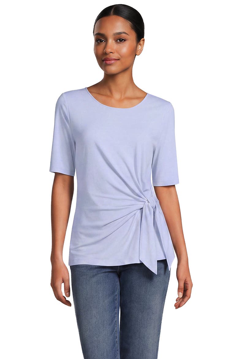 Lightweight Jersey Tie Front Top, Main, color, Clearlake Blue