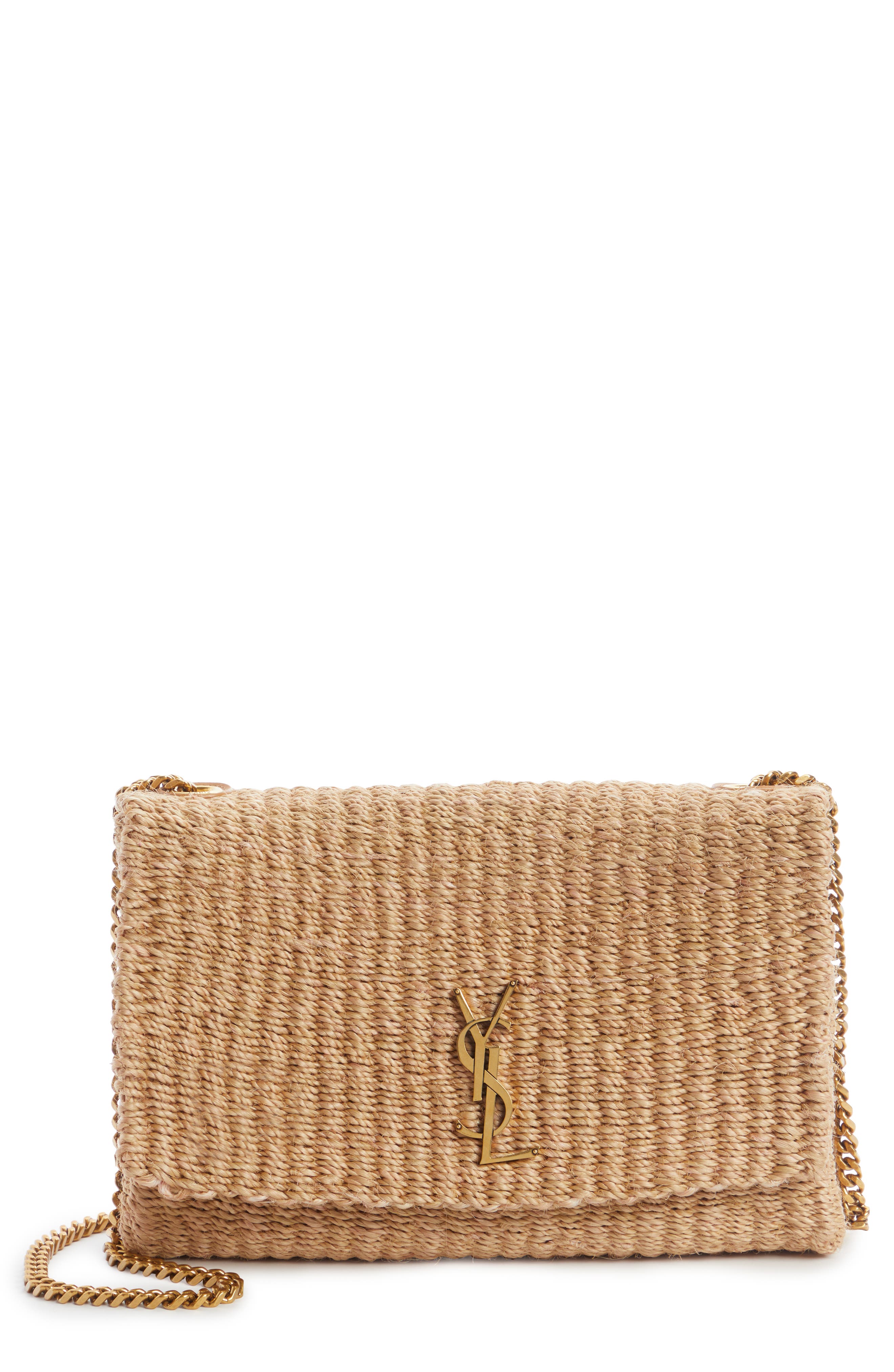 Saint Laurent Medium Kate Raffia Shoulder Bag, Main, color, 