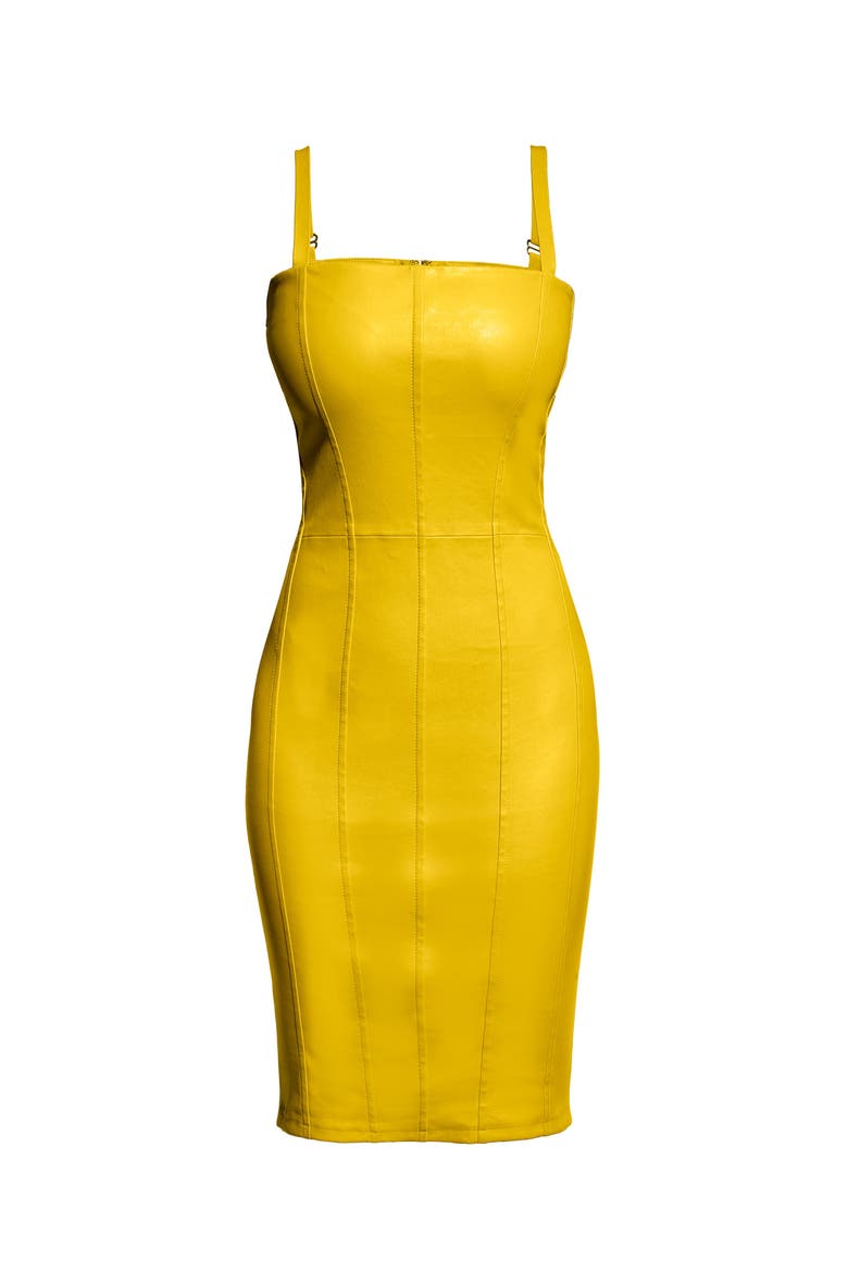 Merci Stretch Leather Dress, Alternate, color, Lemon Yellow