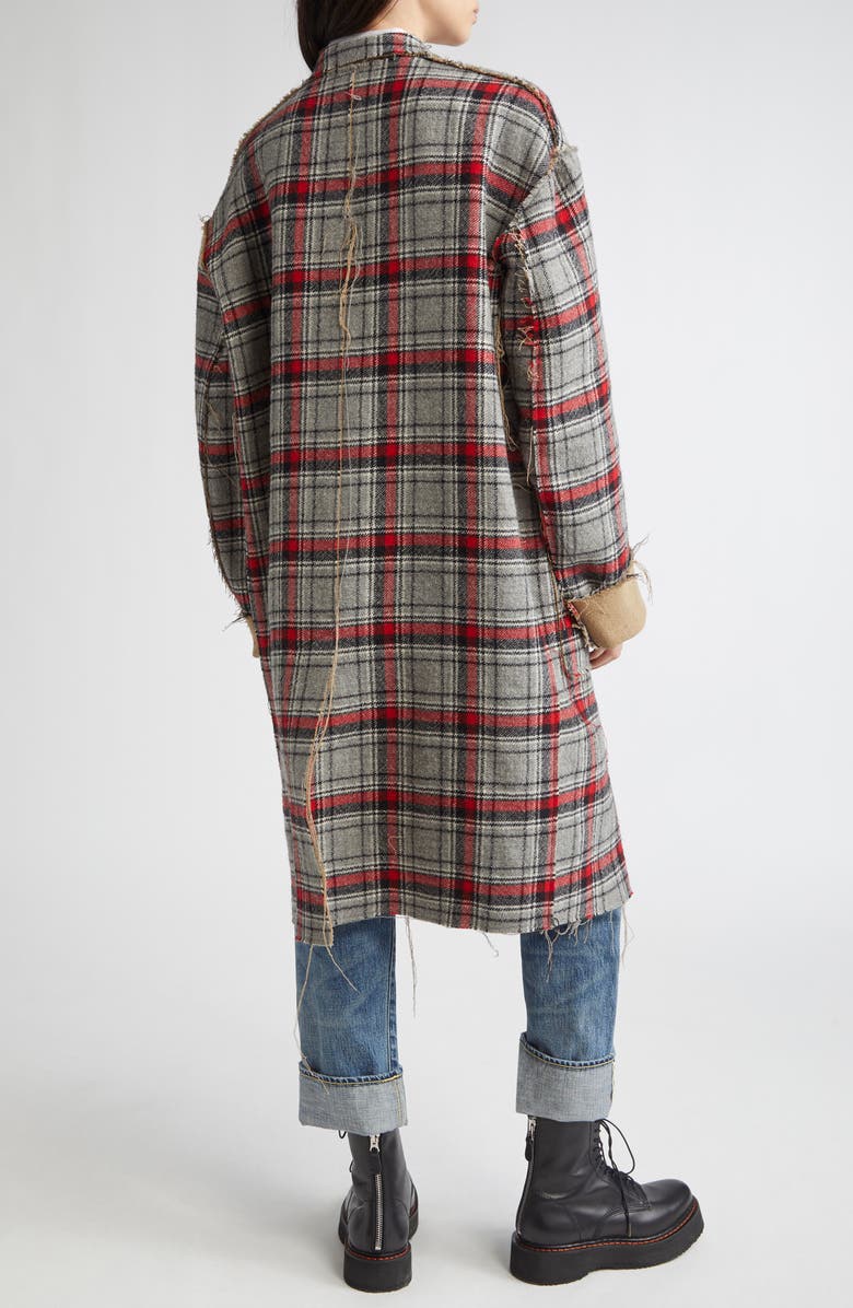 R13 Reversible Raw Cut Cotton & Virgin Wool Coat, Alternate, color, Red/ Grey Plaid