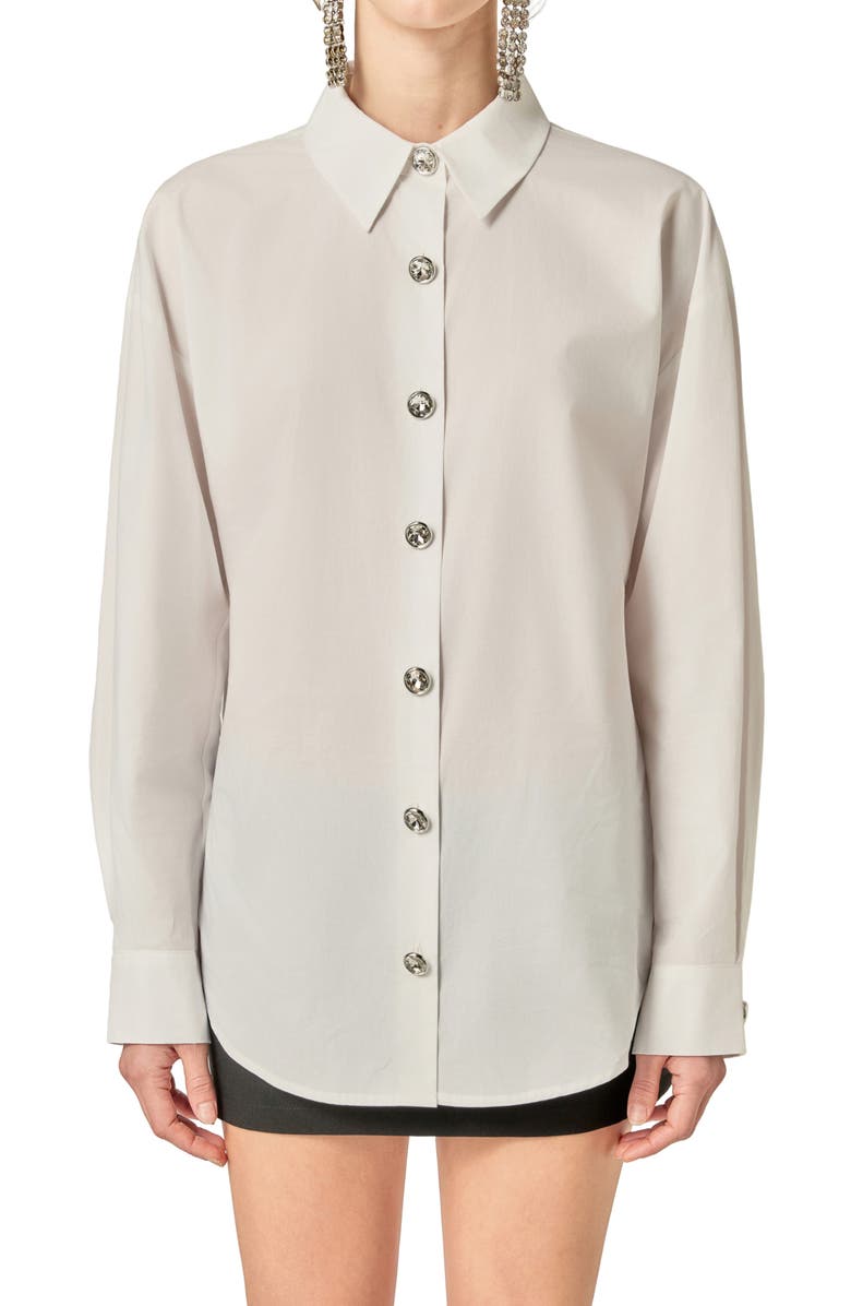 English Factory Oversize Collar Button-Up Blouse, Alternate, color, White