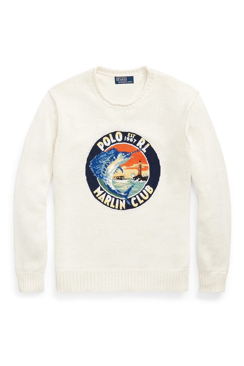 Cotton & Linen Graphic Crewneck Sweater, Alternate, color, CREAM MULTI