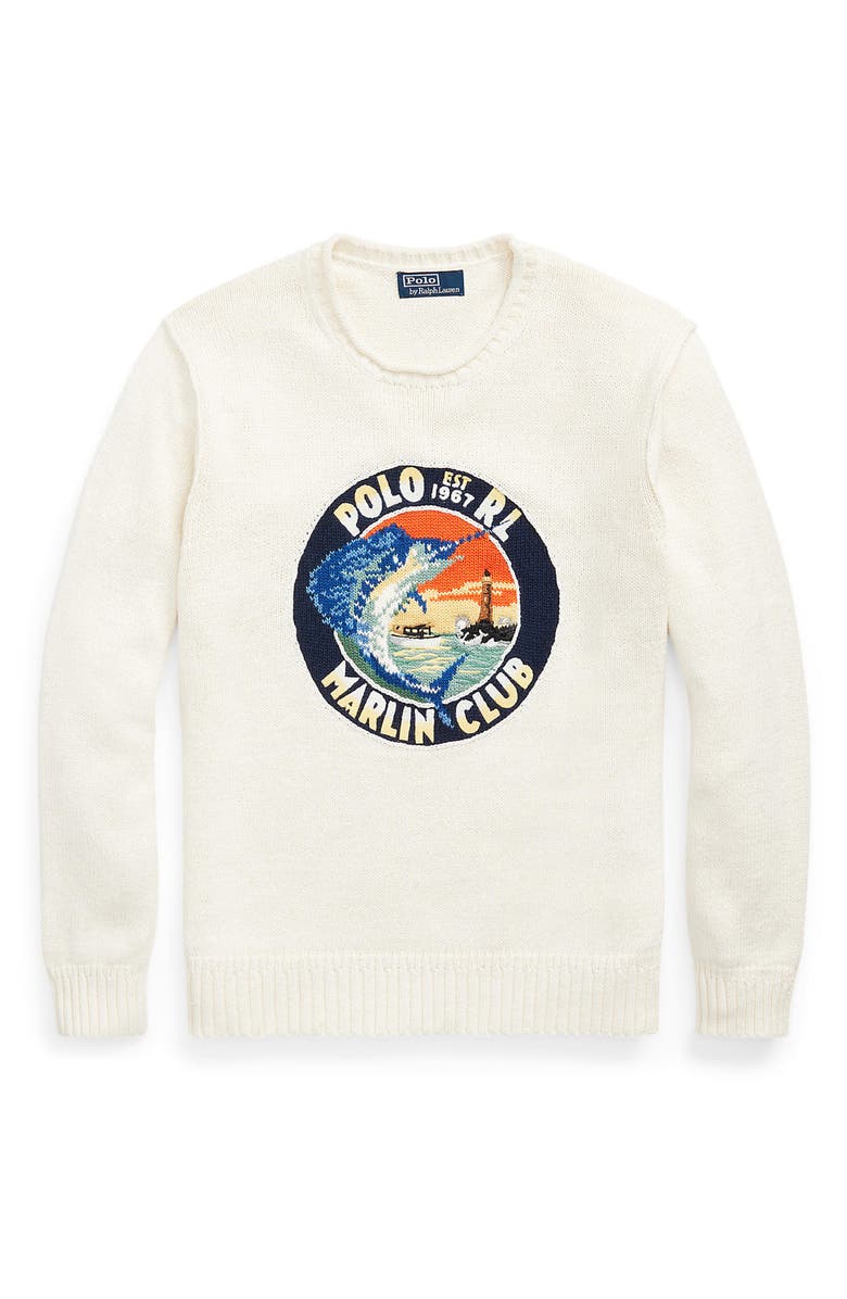 Polo Ralph Lauren Cotton & Linen Graphic Crewneck Sweater, Alternate, color, Cream Multi
