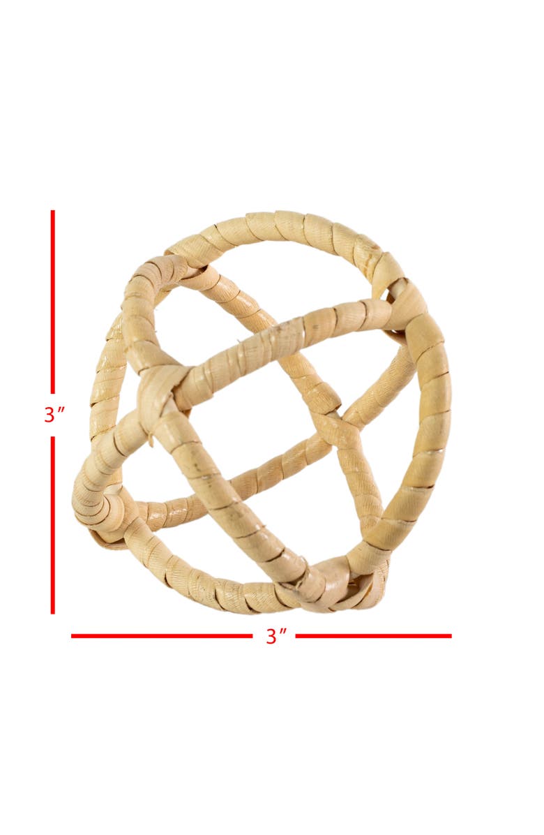 Foreside Home and Garden Wrapped Orb Decorative Ball Metal & Rattan, Alternate, color, Beige