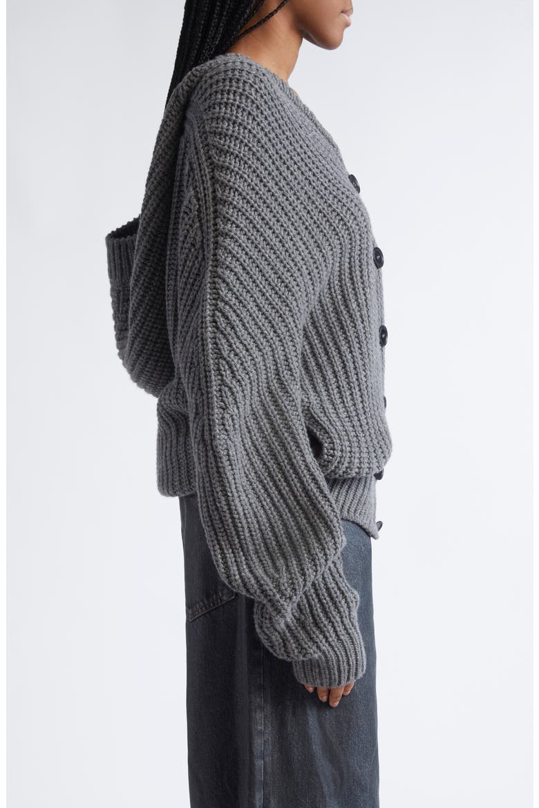 Hooded Oversize Recycled Cashmere & Virgin Wool Rib Cardigan, Alternate, color, DARK GREY MELANGE