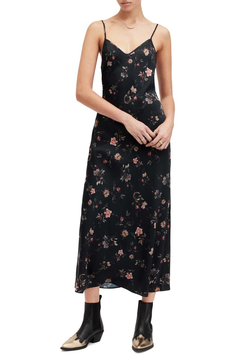 Bryony Floral Print Slipdress, Main, color, BLACK