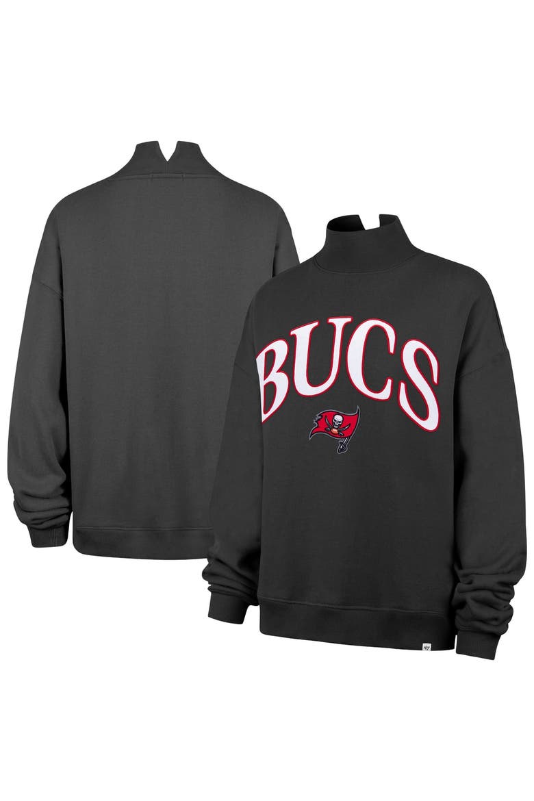 Women's '47 Charcoal Tampa Bay Buccaneers Oversized Vantage Mock Neck Sweatshirt, Main, color, Charcoal