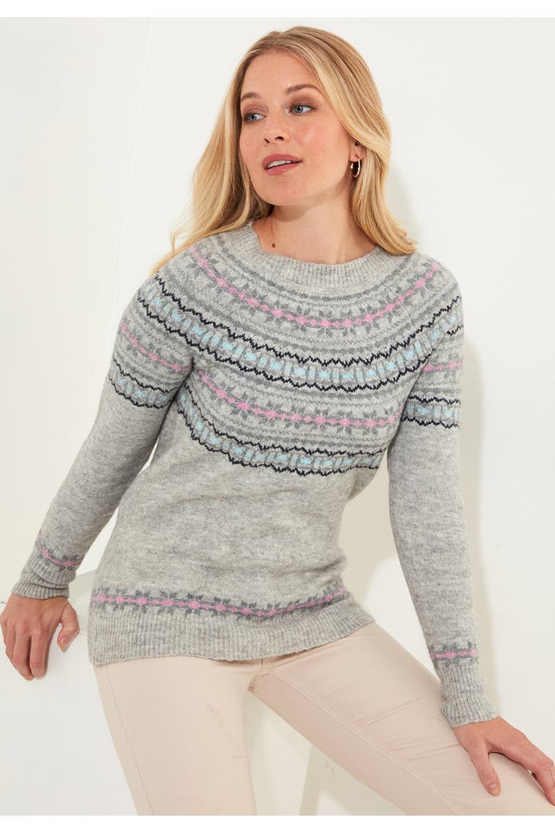 Fair Isle Rib Trim Crewneck Pullover, Main, color, HEATHER FAIRISLE