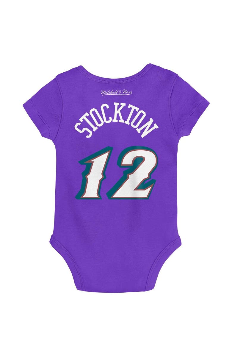 Mitchell & Ness Infant Mitchell & Ness John Stockton Purple Utah Jazz Hardwood Classics Name & Number Bodysuit, Alternate, color,