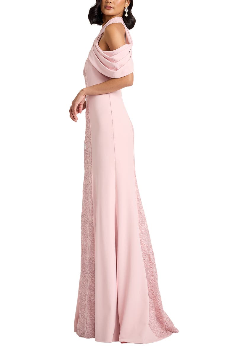 Tadashi Shoji Lace Inset Cold-Shoulder Gown, Alternate, color, Rose Quartz