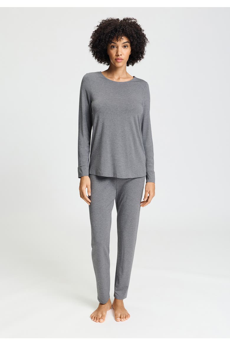 Natural Elegance Round Neck Long Pajama Set, Alternate, color, Stone Melange