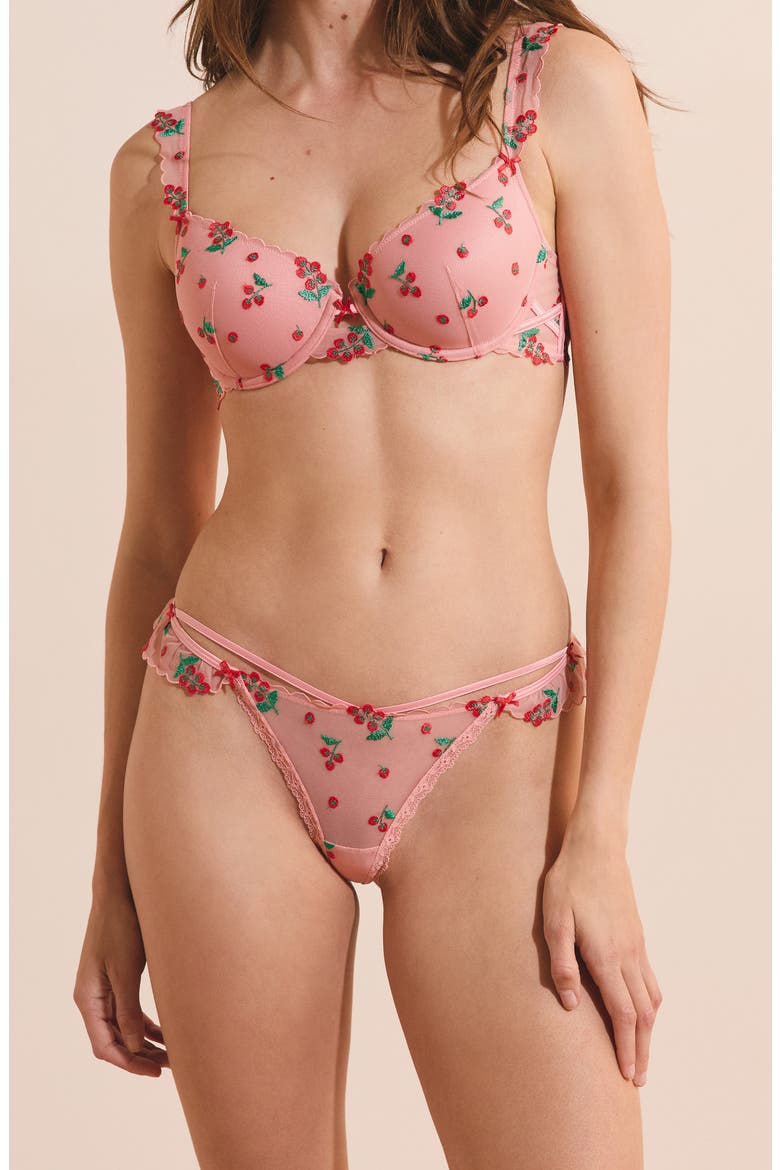 Tomato Love Embroidered Ruffle String Thong, Alternate, color, MULTICOLORE