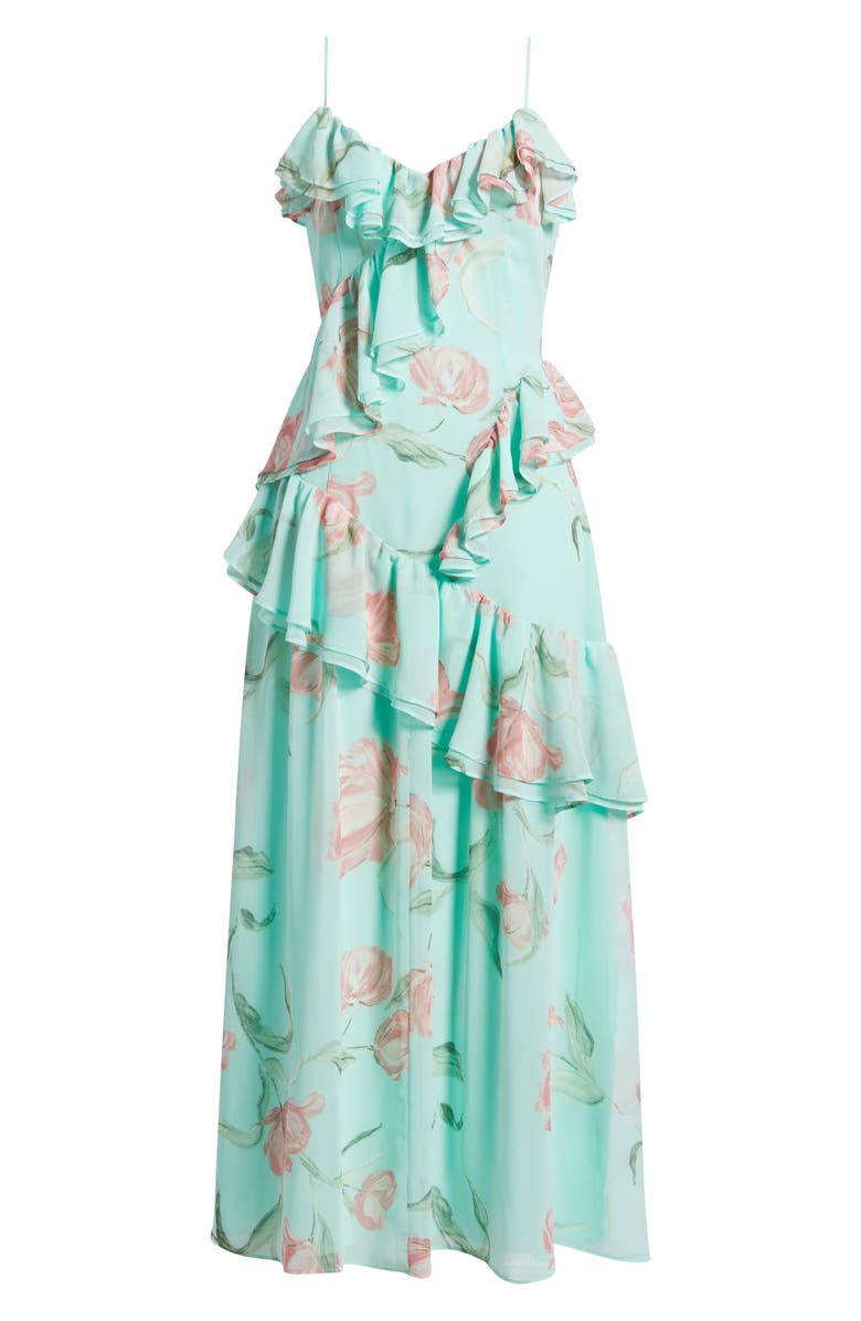 Chelsea28 V-Neck Drape Maxi Dress, Alternate, color, Aqua- Pink Tulip Field
