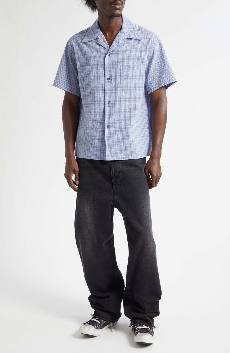 Maison Margiela Check Linen & Cotton Camp Shirt, Alternate, color, Sky Blue