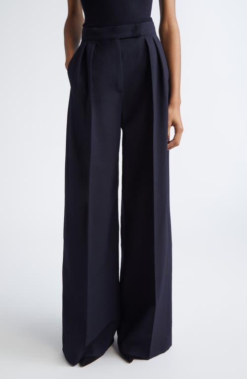 Max Mara Secolo Pleated Wool Blend Seersucker Pants In Blue