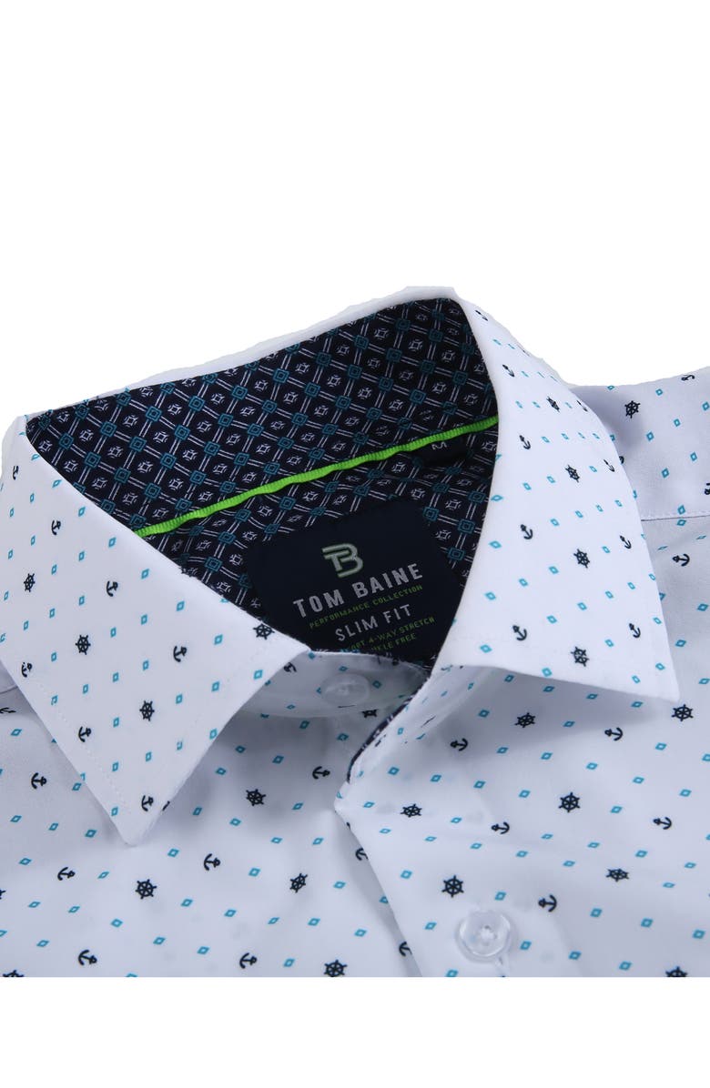 TOM BAINE Slim Fit Performance Short Sleeve Button-Up Shirt, Alternate, color, White