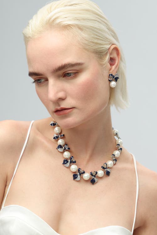 Classicharms Blue Enamel Butterfly Necklace In Metallic
