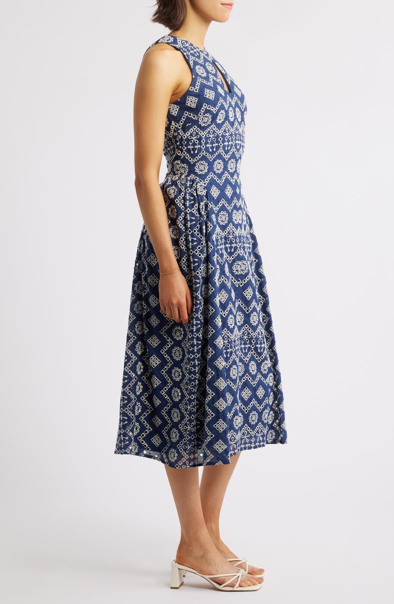 Adelyn Rae Soraia Eyelet Embroidery Midi Dress, Alternate, color, Navy