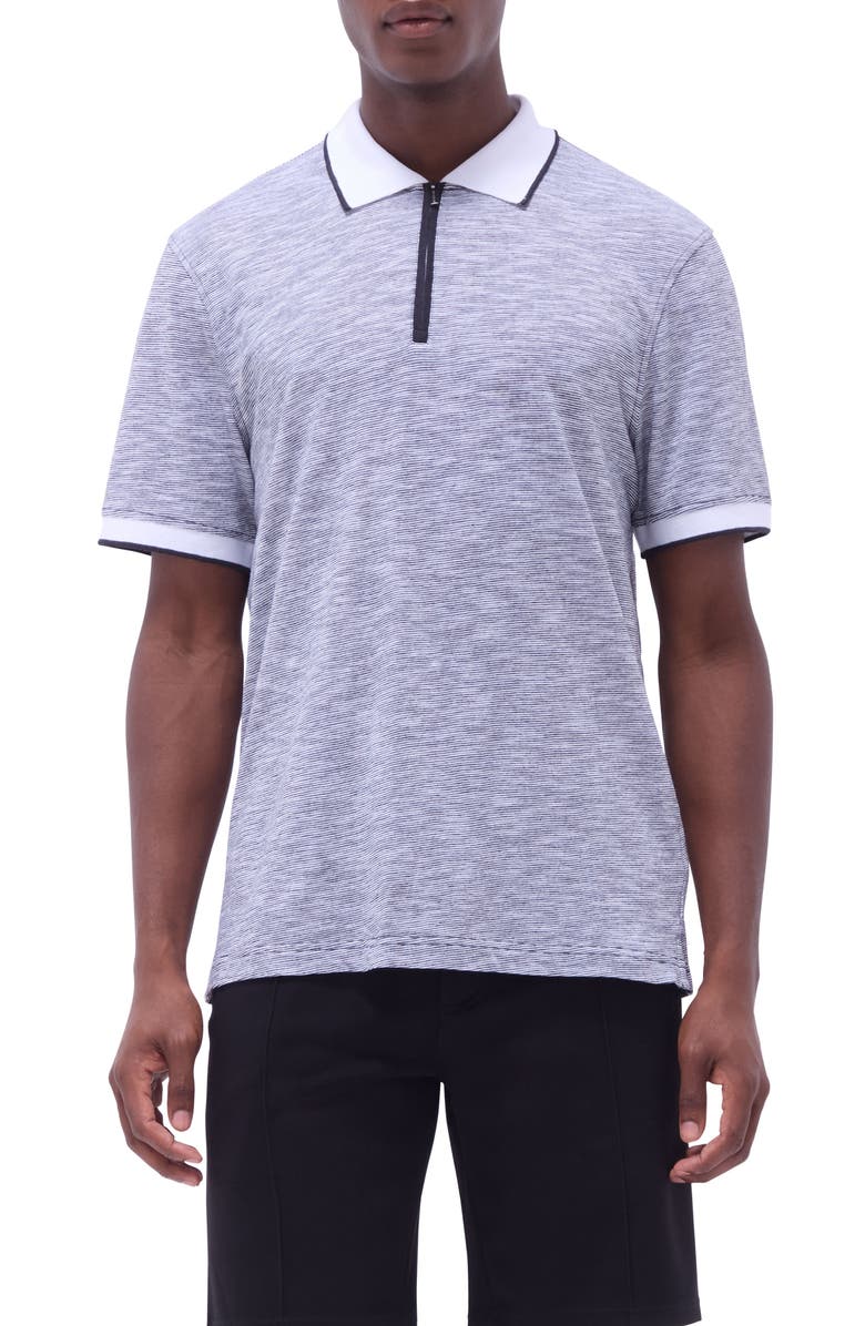 Bugatchi Cotton & Linen Quarter Zip Polo, Main, color,